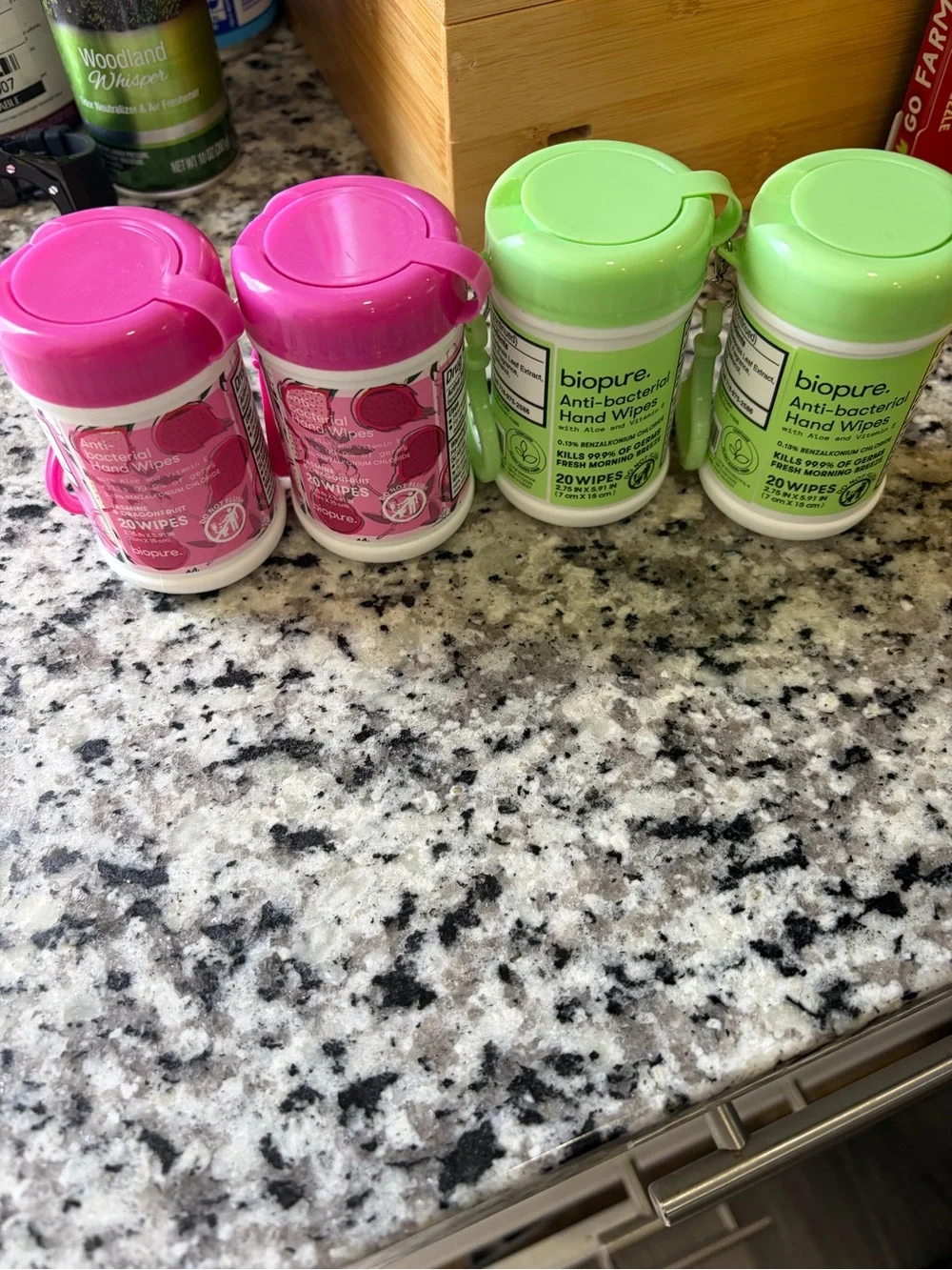 $5 each or $20 for all 4 Anti-bacterial Hand Wipes - Pink & Green (20 wipes)
